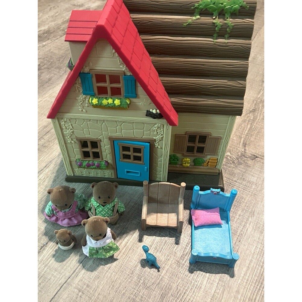 Li'l Woodzeez Honeysuckle Hillside Cottage Playset - Bear & Fox Families + Books